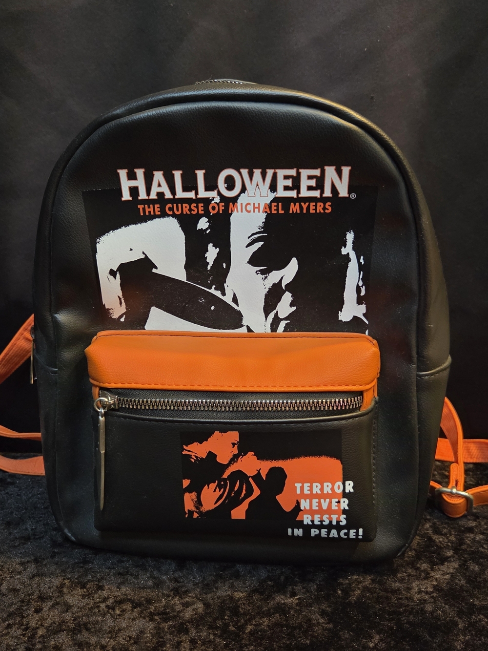 Halloween The Curse of Michael Myers Black Orange Adjustable Strap Mini Backpack